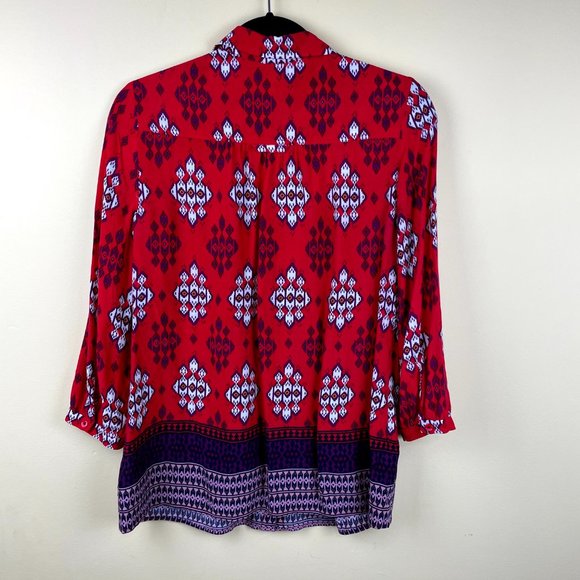 Maeve Woodland Walk Ikat Tribal Button-down Top 6 - Picture 11 of 12